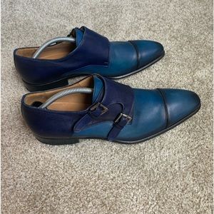 Two-tone Blue Double Monk Buckle Cap Mezlan Dress Shoes
